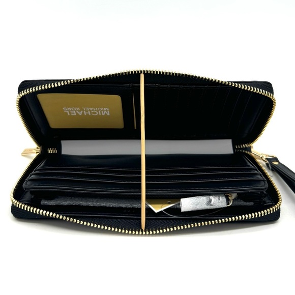 Michael Kors Medium Jet Set Travel Zip Tote Bag & Continental Wallet Black/Gold - Picture 7 of 8